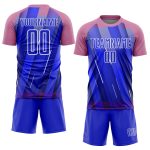 Custom Name and Number Soccer Jersey - Personalized Sublimation Uniform in Pink-White Lines, Royal Medium Size Personalized