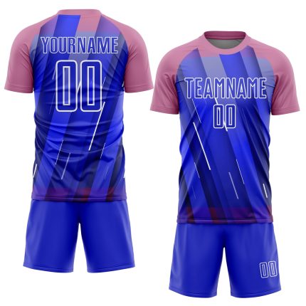 Custom Name and Number Soccer Jersey - Personalized Sublimation Uniform in Pink-White Lines, Royal Medium Size Personalized
