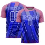 Custom Name and Number Soccer Jersey - Personalized Sublimation Uniform in Pink-White Lines, Royal Medium Size Personalized
