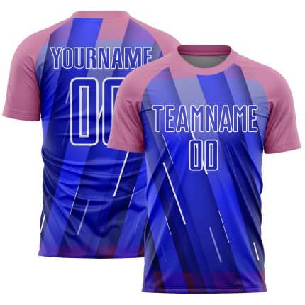 Custom Name and Number Soccer Jersey - Personalized Sublimation Uniform in Pink-White Lines, Royal Medium Size Personalized