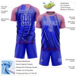 Custom Name and Number Soccer Jersey - Personalized Sublimation Uniform in Pink-White Lines, Royal Medium Size Personalized