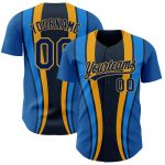 Custom Name Number Authentic Baseball Jersey with 3D Pattern Side Stripes - Personalized Royal Navy Old Gold Design Personalized