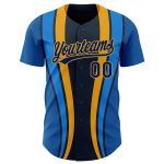 Custom Name Number Authentic Baseball Jersey with 3D Pattern Side Stripes - Personalized Royal Navy Old Gold Design Personalized