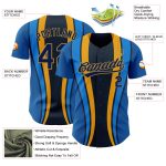 Custom Name Number Authentic Baseball Jersey with 3D Pattern Side Stripes - Personalized Royal Navy Old Gold Design Personalized