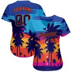 Custom Name and Number Baseball Jersey with Royal Navy-Orange 3D Palm Trees Design - Authentic Team Apparel Personalized