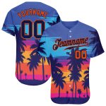 Custom Name and Number Baseball Jersey with Royal Navy-Orange 3D Palm Trees Design - Authentic Team Apparel Personalized