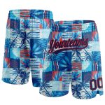 Personalized 3D Pattern Basketball Shorts with Team Name & Number - Royal Navy & Light Blue Hawaii Palm Trees Design Personalized