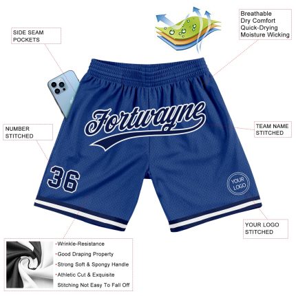 Personalized Authentic Royal Navy-White Throwback Basketball Shorts for Men Personalized Royal Navy-White Authentic Throwback