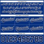 Custom royal, navy and white throwback basketball shorts, detail of the printed panel