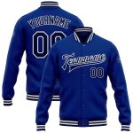 Custom Team Name and Number Royal Navy-White Varsity Letterman Bomber Jacket Full-Snap Personalization Personalized Royal