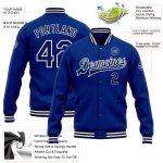 Custom Team Name and Number Royal Navy-White Varsity Letterman Bomber Jacket Full-Snap Personalization Personalized Royal