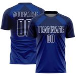 Custom Name and Number Sublimation Soccer Uniform Jersey - Personalized Royal Navy-White Dripping Splatter Art Personalized