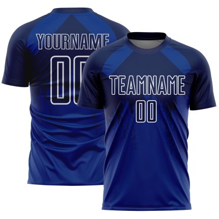 Custom Name and Number Sublimation Soccer Uniform Jersey - Personalized Royal Navy-White Dripping Splatter Art Personalized