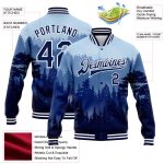 Personalized 3D Fog Pine Forest Varsity Letterman Jacket Custom Name & Number - Royal Navy/White Bomber Style Personalized