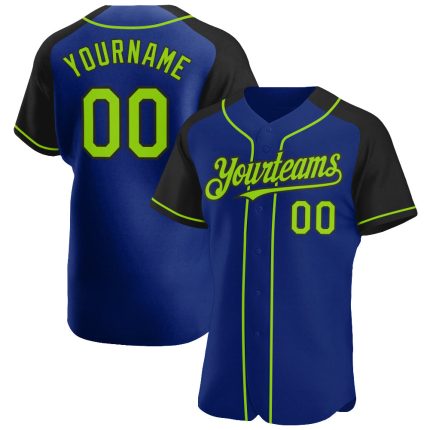 Custom Team Baseball Jersey with Personalized Name & Number - Neon Green-Black Authentic Raglan Sleeves Personalized Royal