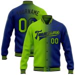 Custom neon green and black gradient fade varsity letterman jacket