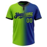 Custom Name & Number Softball Jersey - Unisex Neon Green-Black Gradient Two-Button Fashion Style Personalized Royal Neon