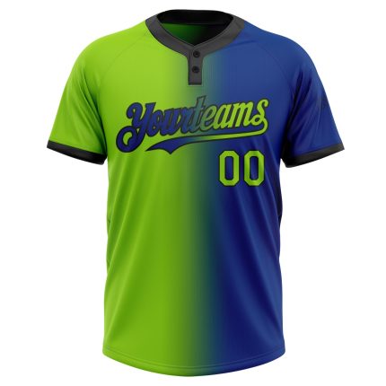 Custom Name & Number Softball Jersey - Unisex Neon Green-Black Gradient Two-Button Fashion Style Personalized Royal Neon