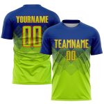 Custom neon green, orange and royal soccer jersey
