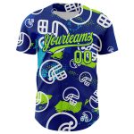 Custom Name and Number Baseball Jersey - Personalized Neon Green-White 3D Pattern Design Football Helmet Personalized Royal