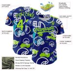 Custom Name and Number Baseball Jersey - Personalized Neon Green-White 3D Pattern Design Football Helmet Personalized Royal