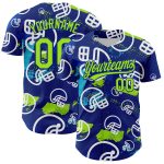 Custom Name and Number Baseball Jersey - Personalized Neon Green-White 3D Pattern Design Football Helmet Personalized Royal