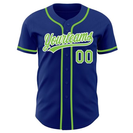 Personalized Neon Green and White Baseball Jersey - Authentic Design Personalized Royal Neon Green-White Authentic Baseball