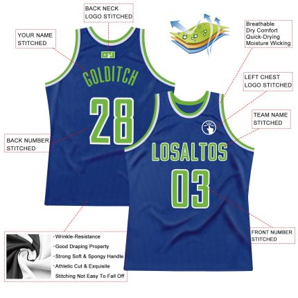 Custom Authentic Basketball Jersey with Personalized Name and Number - Royal Neon Green-White Throwback Style Personalized