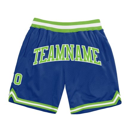 Personalized Custom Name and Number Authentic Throwback Basketball Shorts in Royal Neon Green-White Personalized Royal Neon