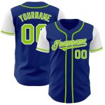 Custom Two Tone Baseball Jersey - Personalized Royal Neon Green-White with Team Name and Number Personalized Royal Neon Green-White