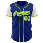 Custom Two Tone Baseball Jersey - Personalized Royal Neon Green-White with Team Name and Number Personalized Royal Neon Green-White