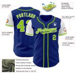 Custom Two Tone Baseball Jersey - Personalized Royal Neon Green-White with Team Name and Number Personalized Royal Neon Green-White