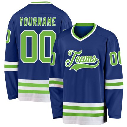 Custom Neon Green and White Hockey Jersey with Personalized Name and Number Personalized Royal Neon Green-White Hockey Jersey
