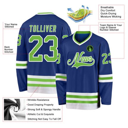 Custom Neon Green and White Hockey Jersey with Personalized Name and Number Personalized Royal Neon Green-White Hockey Jersey