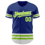 Custom Name Number Authentic Baseball Jersey in Royal Neon Green-White Line Personalized Royal Neon Green-White Line Authentic
