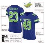Custom Neon Green and White Football Jersey - Personalized Team Name and Number, Authentic Mesh Design Personalized Royal
