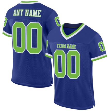 Custom Neon Green-White Mesh Football Jersey with Personalized Name and Number - Authentic Throwback Design Personalized