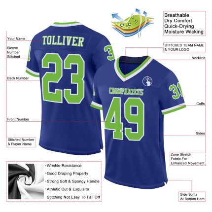 Custom Neon Green-White Mesh Football Jersey with Personalized Name and Number - Authentic Throwback Design Personalized
