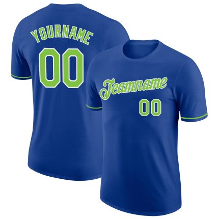 Custom Team Performance T-Shirt with Neon Green and White Colors, Personalized Name and Number Personalized Royal Neon Green-White