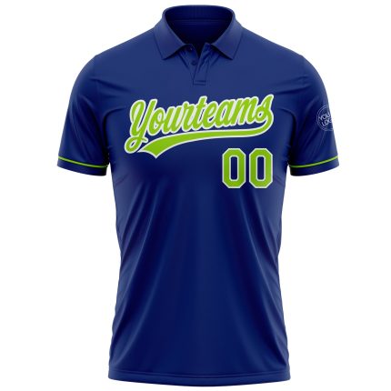Custom Neon Green-White Golf Polo Shirt with Personalized Name and Number - Performance Vapor Team Apparel Personalized Royal