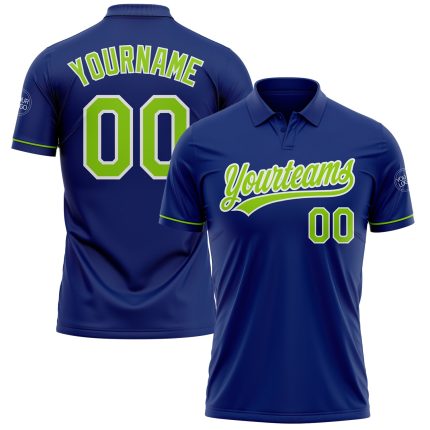 Custom Neon Green-White Golf Polo Shirt with Personalized Name and Number - Performance Vapor Team Apparel Personalized Royal