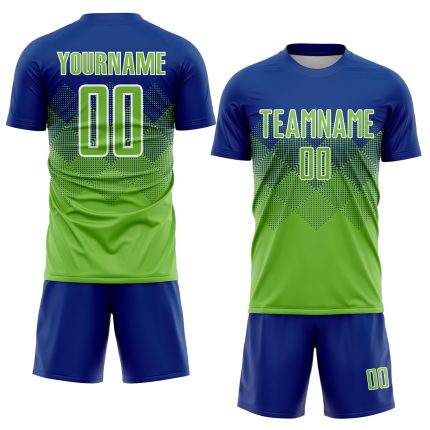 Custom Neon Green-White Soccer Jersey with Name and Number - Personalized Sublimation Team Uniform Personalized Royal Neon