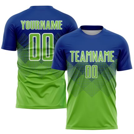 Custom Neon Green-White Soccer Jersey with Name and Number - Personalized Sublimation Team Uniform Personalized Royal Neon