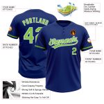 Custom Name Number Unisex Softball Jersey - Personalized Royal Neon Green-White Two-Button Design Personalized Royal Neon