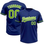 Custom Name Number Unisex Softball Jersey - Personalized Royal Neon Green-White Two-Button Design Personalized Royal Neon