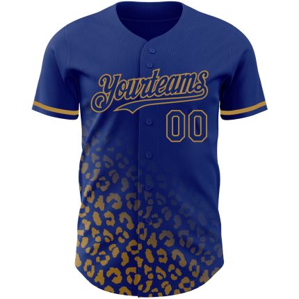Custom Leopard Print Baseball Jersey with Personalized Name and Number - Royal Old Gold 3D Pattern Design Fashion Team Wear