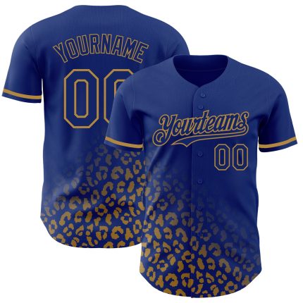 Custom Leopard Print Baseball Jersey with Personalized Name and Number - Royal Old Gold 3D Pattern Design Fashion Team Wear