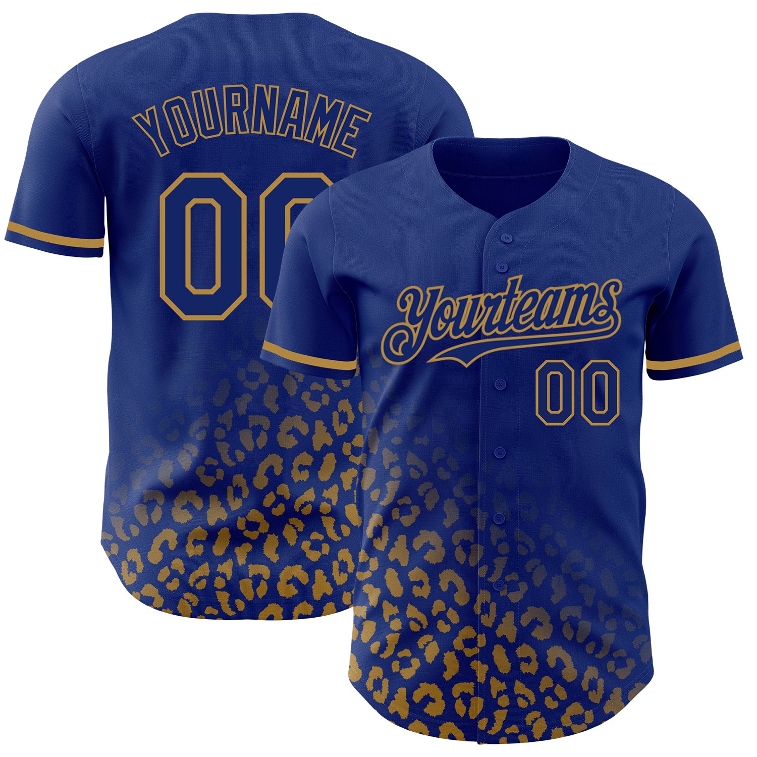 Custom Leopard Print Baseball Jersey with Personalized Name and Number - Royal Old Gold 3D Pattern Design Fashion Team Wear