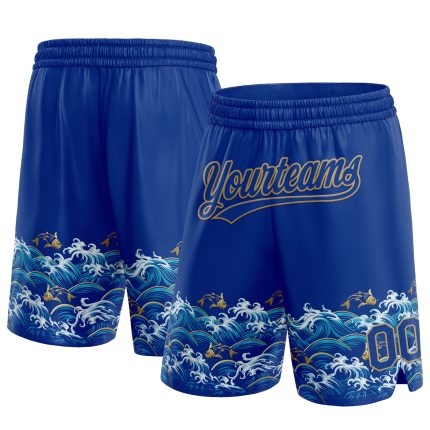 Custom Name Number Basketball Shorts 3D Pattern Fish Sea Royal Old Gold Personalized Design Personalized Royal Old Gold 3D