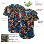 Custom Name & Number Baseball Jersey - Personalized Royal Gold Black 3D Big Flower Leopard Design, Northeast China Team Apparel